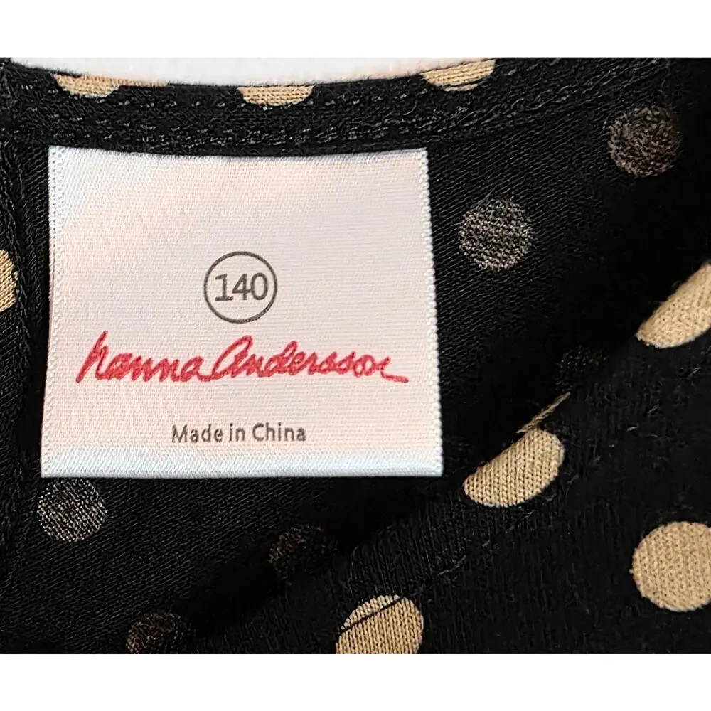 Hanna Anderson Dress Girl's 140 (US 10) 9-10 Years Old Black Gold Polka Dots